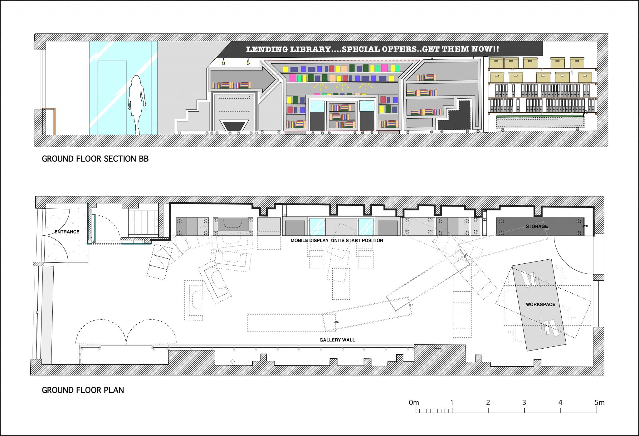 Office fit out and showroom plan and section