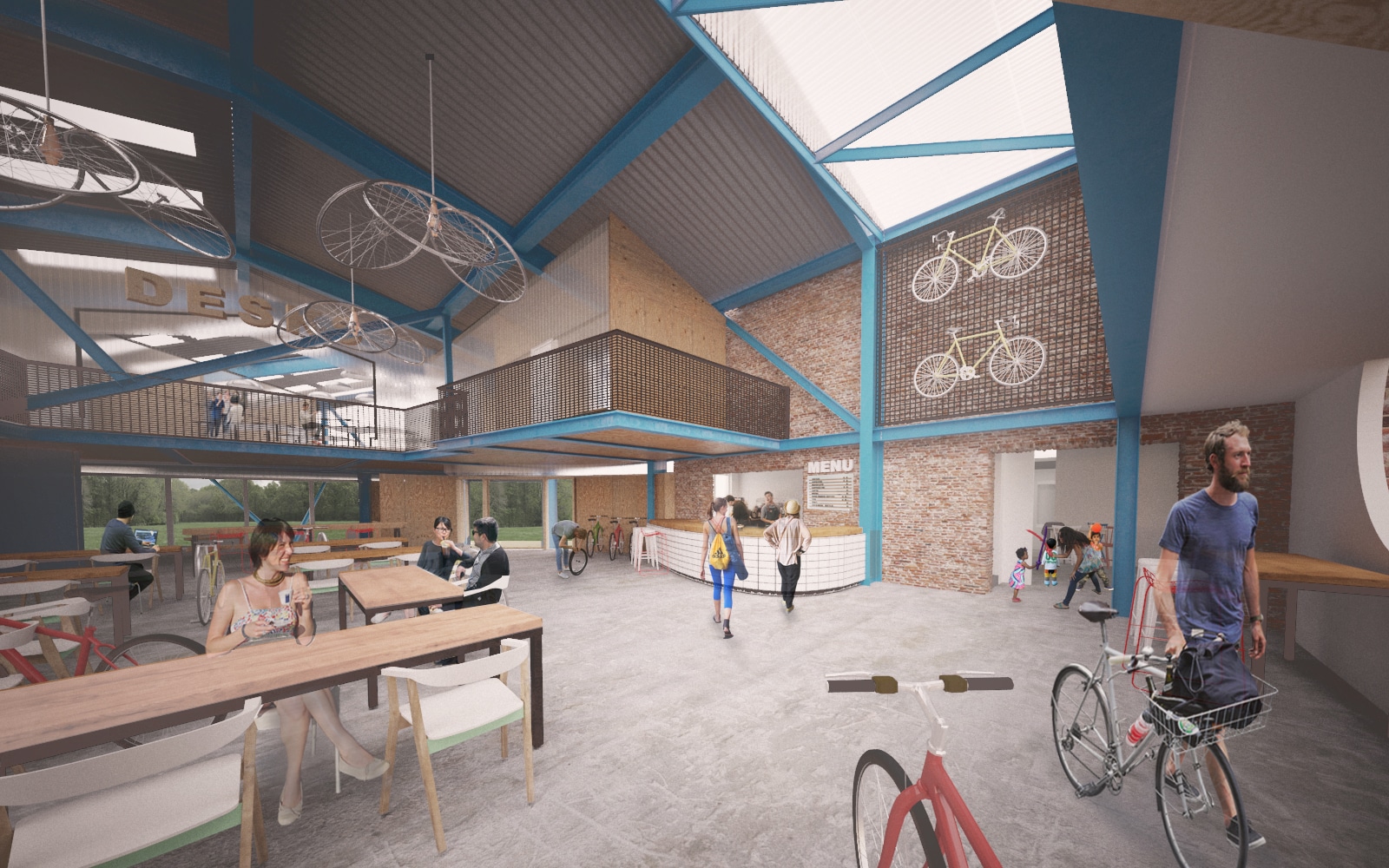 Cycle workshop and co-working space design interior